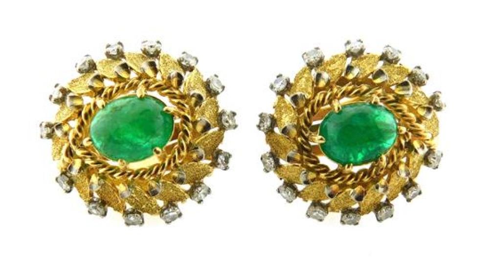 Appraisal: JEWELRY K emerald diamond earrings one pair of stamped K