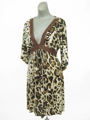 Appraisal: Sky leopard print dress with braided brown leather accent at