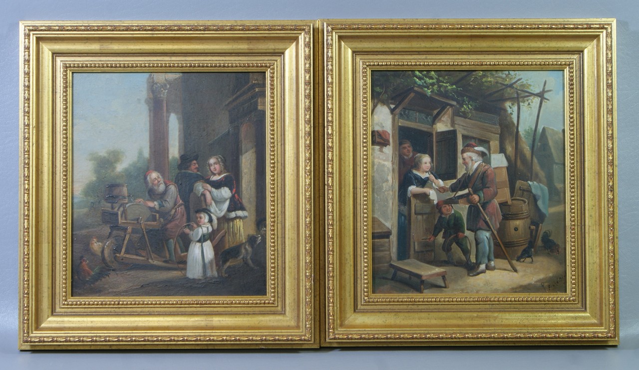 Appraisal: th c European School oil on metal panels Family Genre