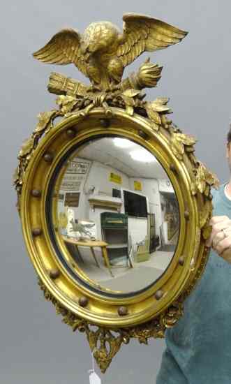 Appraisal: th c Bullseye mirror with eagle top crest '' x