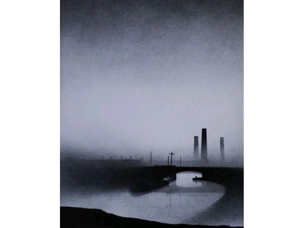 Appraisal: MARC GRIMSHAW b PENCIL DRAWING Northern urban landscape with canal