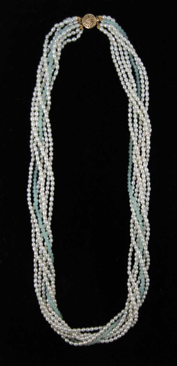 Appraisal: AQUAMARINE AND PEARL MULTI STRAND NECKLACE measuring - inches in