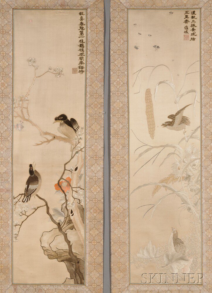 Appraisal: Set of Four Embroidered Panels China th early th century