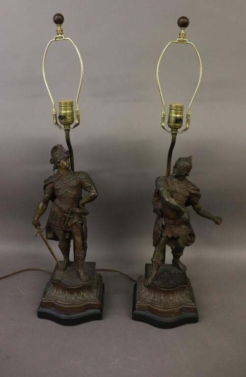 Appraisal: Pair of specter metal soldier lamps Figures h Condition lamp