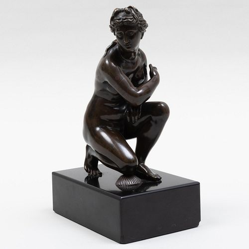 Appraisal: FRENCH SCHOOL CROUCHING VENUSBronze with brown patina unmarked on a