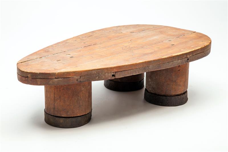 Appraisal: Three-Legged Low Table French c Pine iron x x in