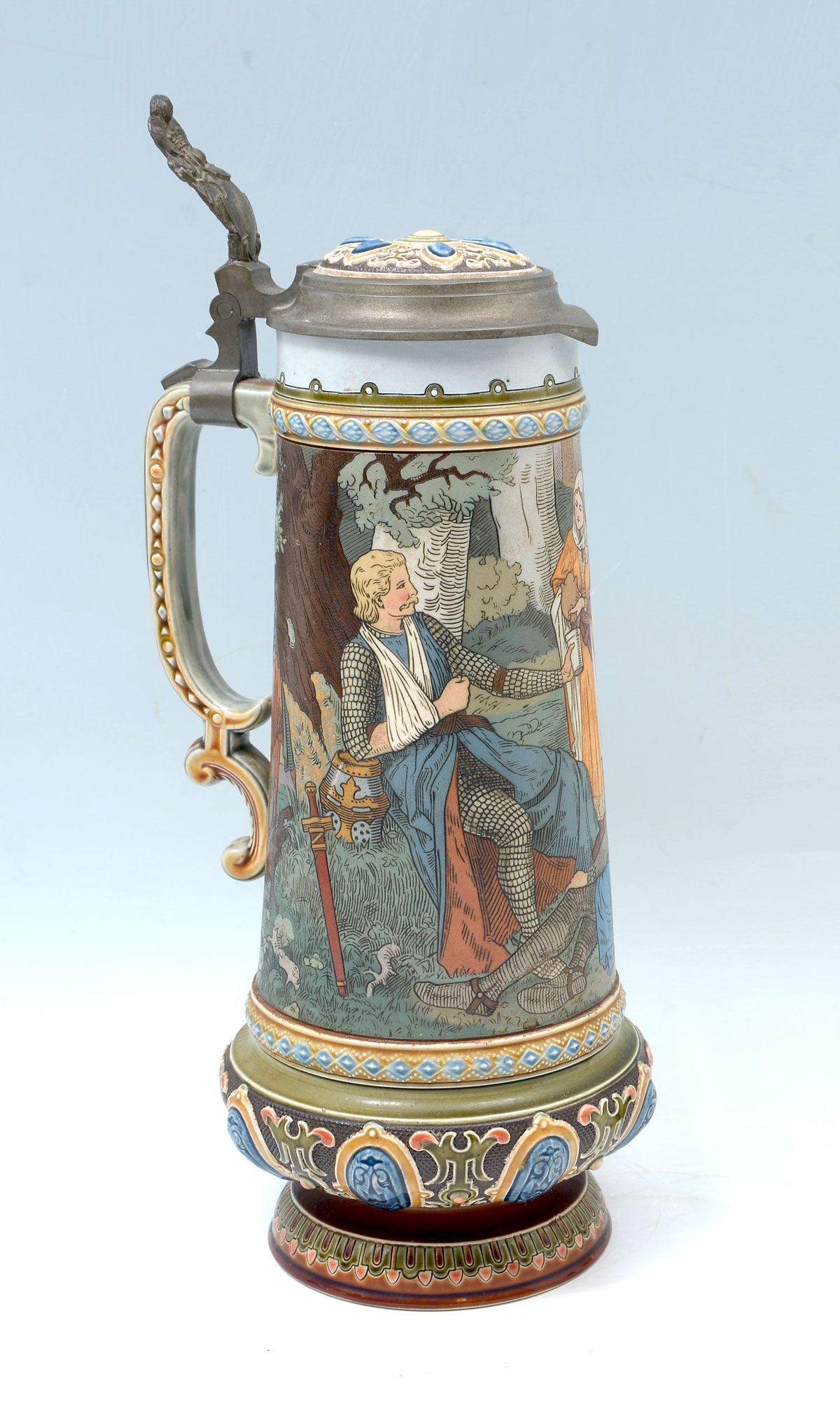 Appraisal: LARGE FIGURAL METTLACH STEIN L Mettlach Scene of Hildegund tending