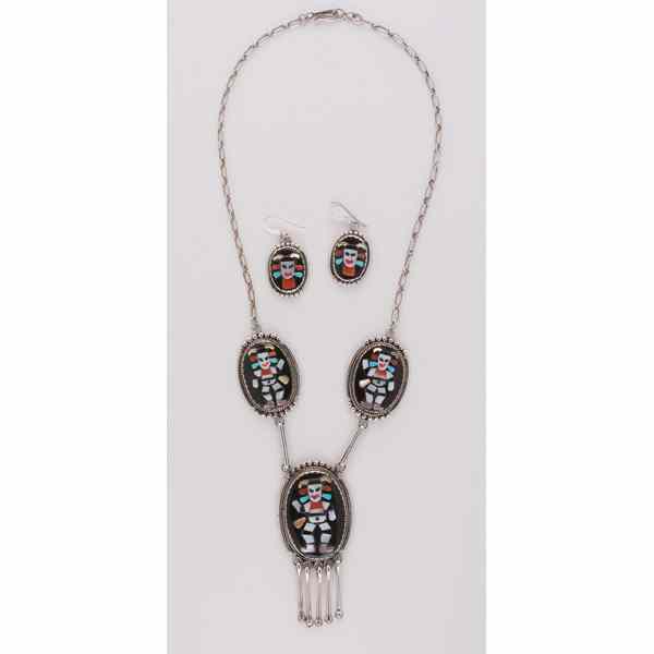 Appraisal: Zuni Beverly Etsate Necklace and Earrings created of cut multi-colored