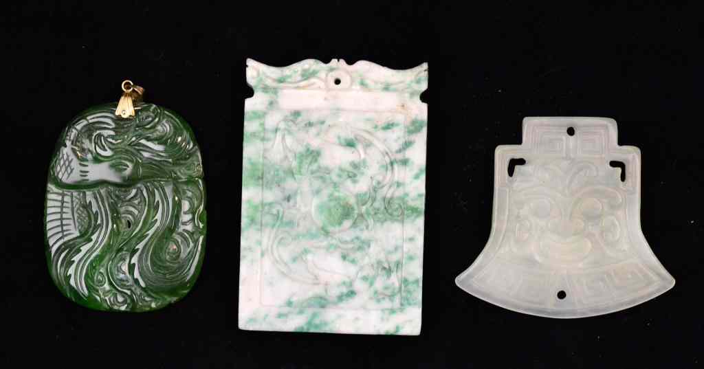 Appraisal: Chinese Qing K Gold Jade OrnamentsTo include a dark green