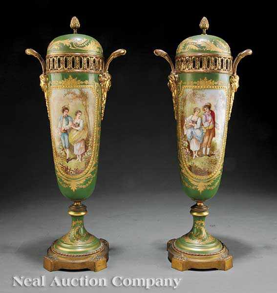 Appraisal: A Pair of S vres-Style Porcelain and Gilt Bronze-Mounted Pot-Pourri