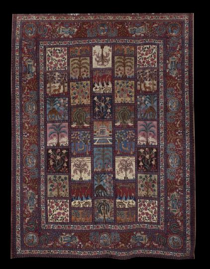 Appraisal: Persian Saber Mashad Carpet in a garden panel design '