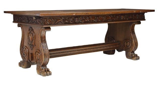 Appraisal: French Renaissance Revival oak library table late th c paneled