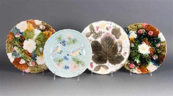 Appraisal: Pair of Austrian Majolica floral plates similar Majolica leaf plate