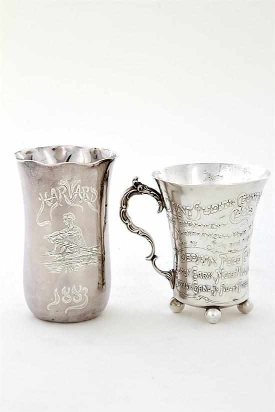 Appraisal: American sterling Harvard and Polo trophies dated and beaker with