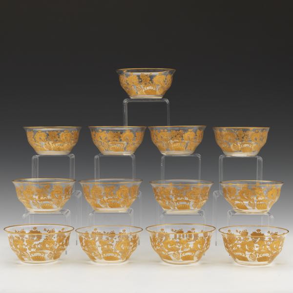 Appraisal: MOSER CRYSTAL AND GILT BOWLS SET OF THIRTEEN x Crystal