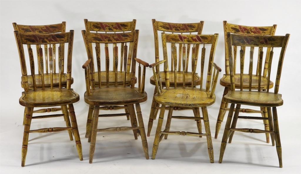 Appraisal: C NEW ENGLAND YELLOW PAINTED COUNTRY CHAIRS New England Circa