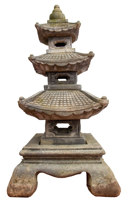 Appraisal: LARGE CAST STONE PAGODA GARDEN ORNAMENT Tall square cement pagoda