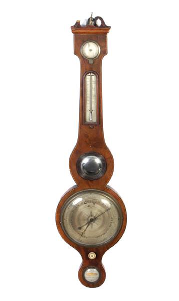 Appraisal: An early Victorian inlaid mahogany wheel barometer losses height in