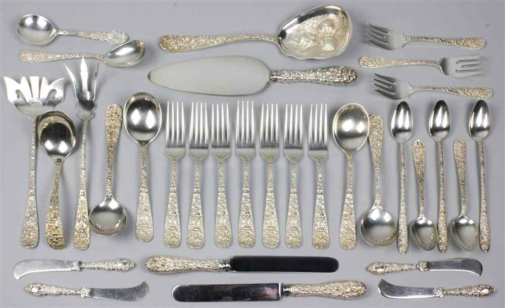 Appraisal: STIEFF STERLING ''REPOUSSE'' PATTERN FLATWARE SERVICE marked Sterling Stieff and