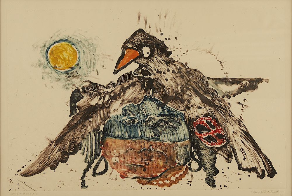 Appraisal: Kevin Red Star Raven People I Monotype on Paper Kevin