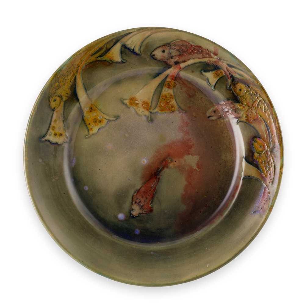 Appraisal: WILLIAM MOORCROFT - FOR MOORCROFT POTTERY 'FISH' FLAMB FOOTED PLATE