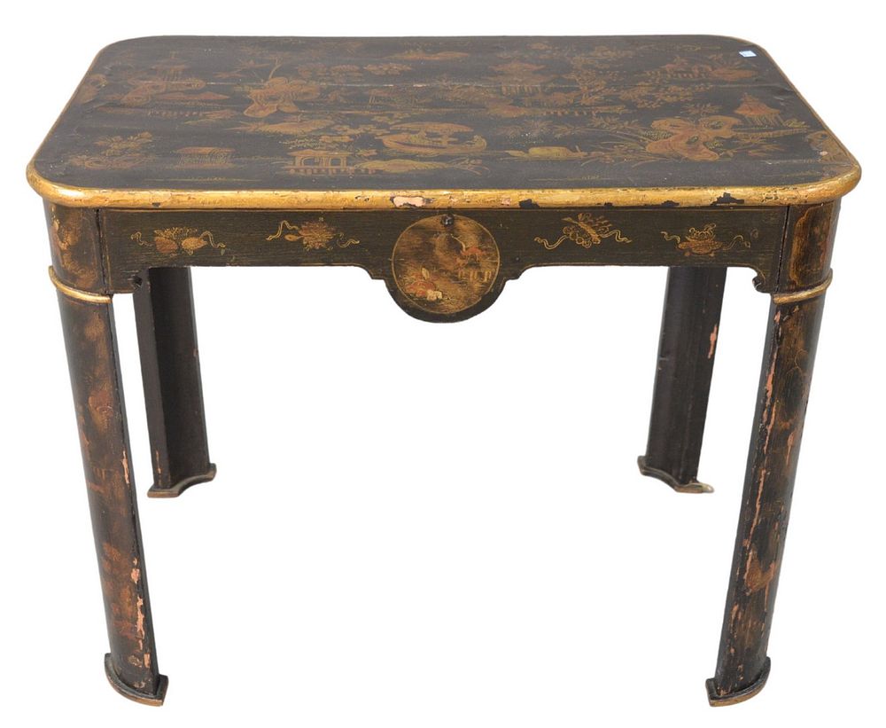 Appraisal: Chinoiserie Black Lacquered Table th or th Century having gilt