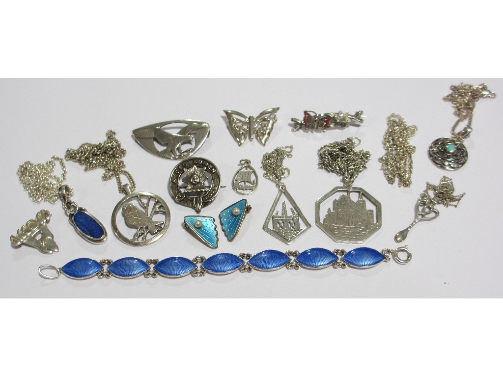 Appraisal: Lot of silver pieces to include silver and enamel bracelet