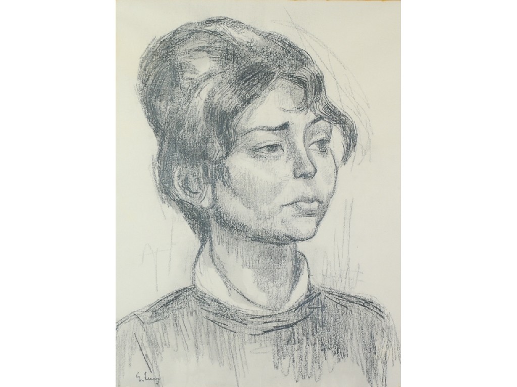 Appraisal: EMMANUEL LEVY - CHARCOAL DRAWING Portrait of a young woman