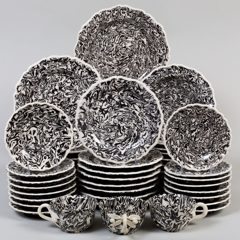 Appraisal: Extensive Pascale Mestre Black and White Aptware Dinner Service Impressed