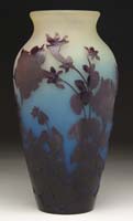 Appraisal: GALLE CAMEO VASE Very colorful vase with deep gray-purple trumpet