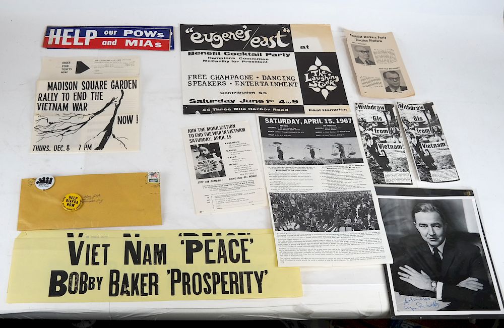 Appraisal: Vietnam Eugene McCarthy Peace Lot Ephemera lot includes Two paper