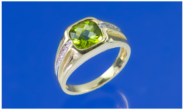 Appraisal: Peridot Mounted Dress Ring Set With Four Round Brilliant Cut