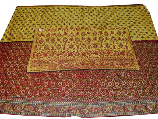 Appraisal: TWO INDIAN SILK EMBROIDERIES and a NORTH AFRICAN SILK EMBROIDERY