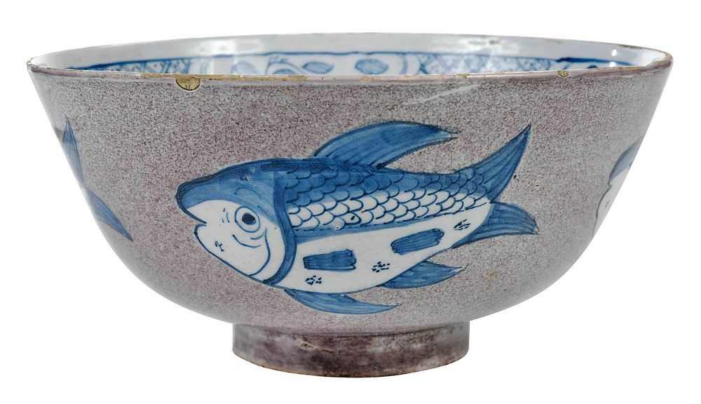 Appraisal: English Delftware Manganese 'Fish' Punch Bowl attributed to London or