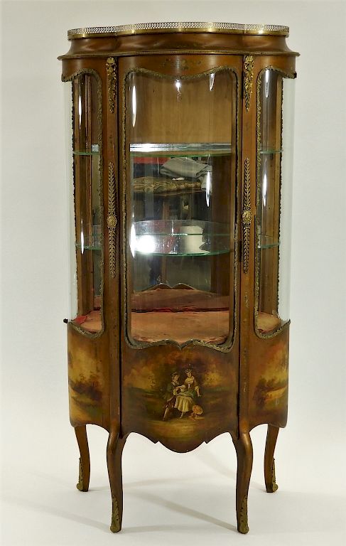 Appraisal: French Vernis Martin Serpentine Vitrine Cabinet France Circa Bronze mounted