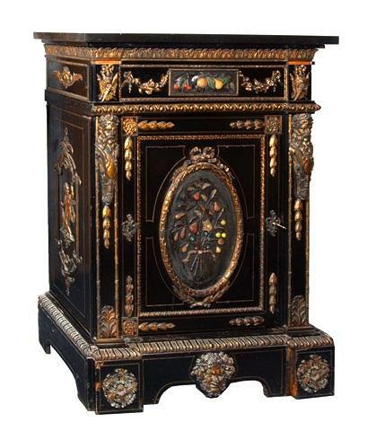 Appraisal: A NAPOLEON III EBONISED AND PIETRA DURA SIDE CABINET with