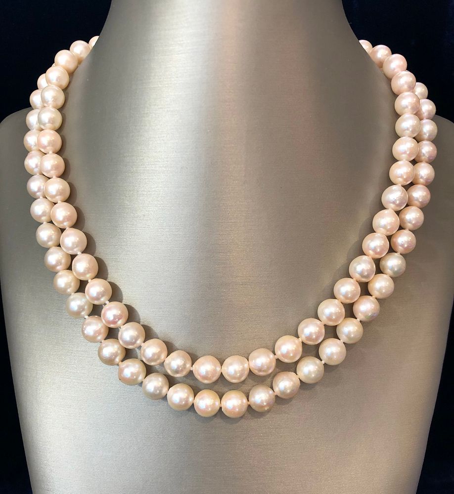 Appraisal: White Fresh Water Pearl Double Strand Necklace k Yellow Gold