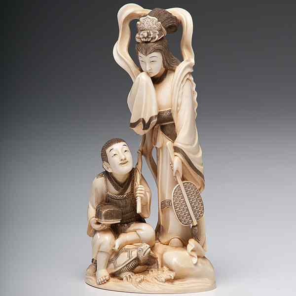 Appraisal: Okimono Ivory Carving of a Lady and Boy Early th