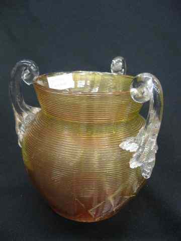 Appraisal: Victorian Art Glass Vase threaded amberina with quilted diamond background