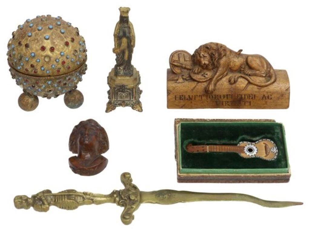 Appraisal: lot of Collection of table items including carved wood sculpture