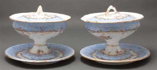 Appraisal: Pair of English floral decorated china sauce tureens and underplates