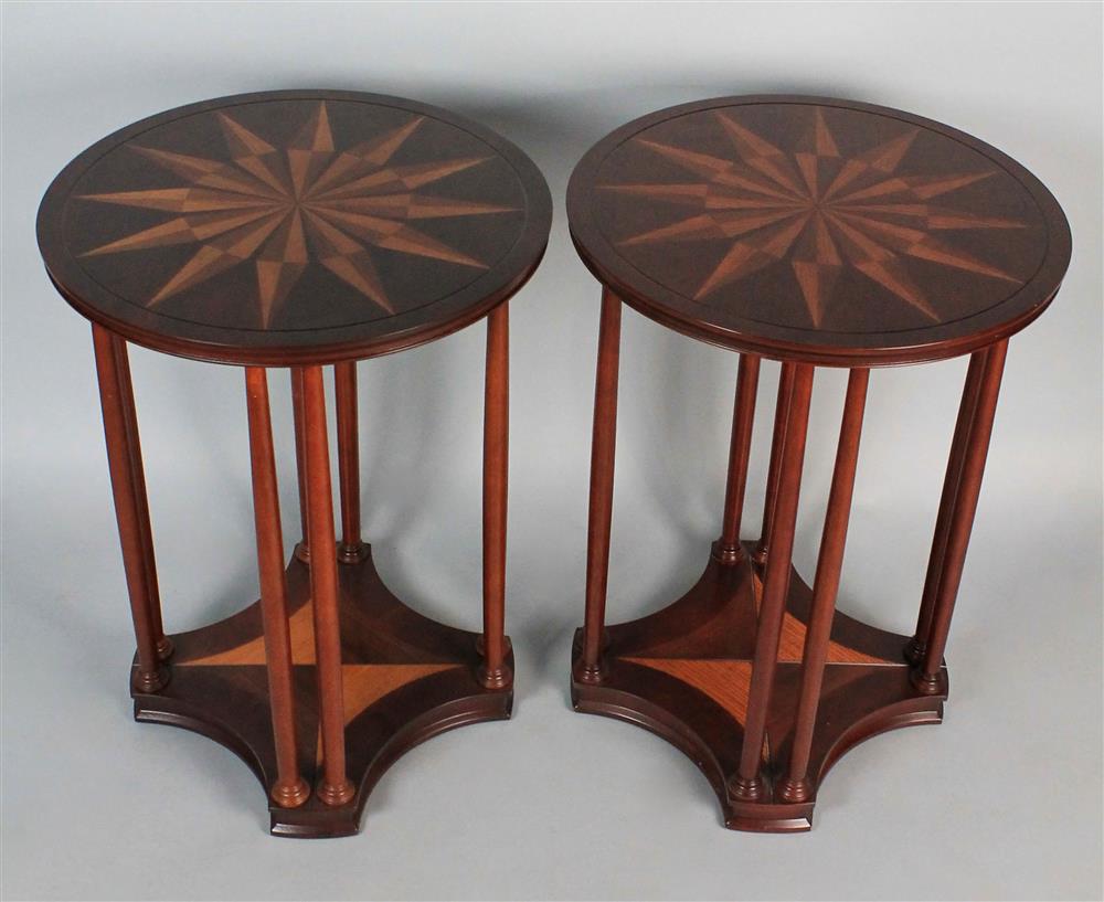 Appraisal: PAIR BOMBAY COMPANY OF CIRCULAR SIDE TABLES WITH INLAID STARBURST