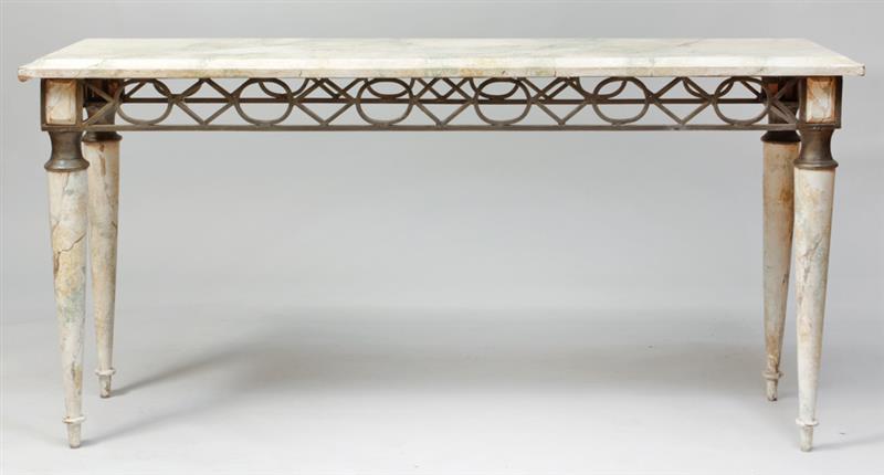 Appraisal: Italian Neoclassical Style Faux Marble and Metal Console x x