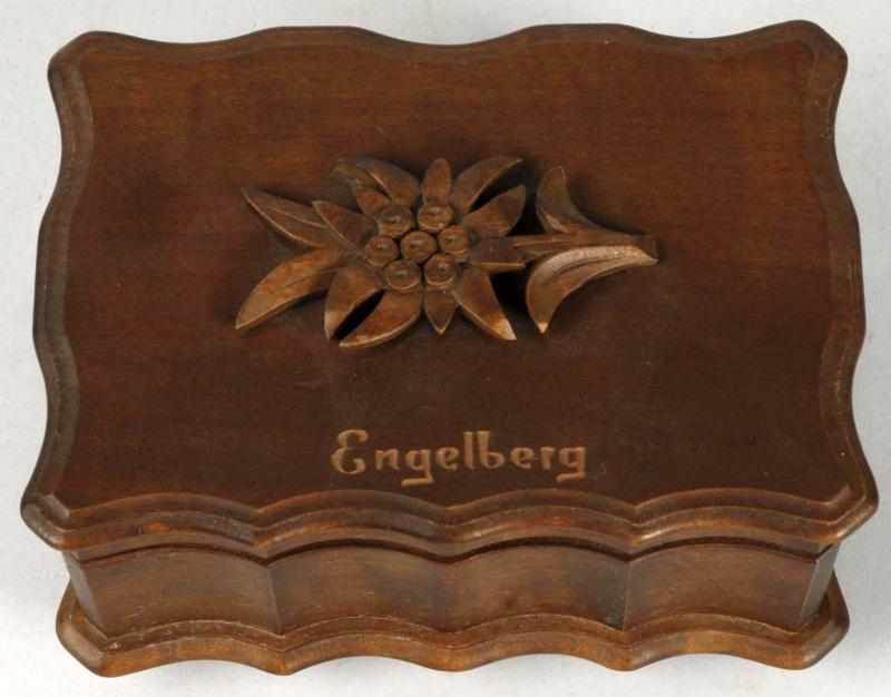 Appraisal: Wooden Cigarette Music Box Description Marked Engelberg Plays well Comes