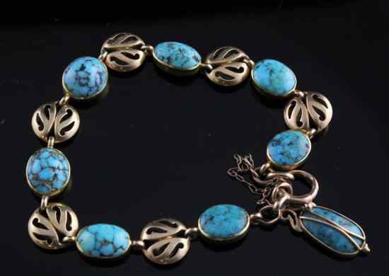 Appraisal: An Edwardian gold mounted turquoise bracelet in Estimate - Descriptions