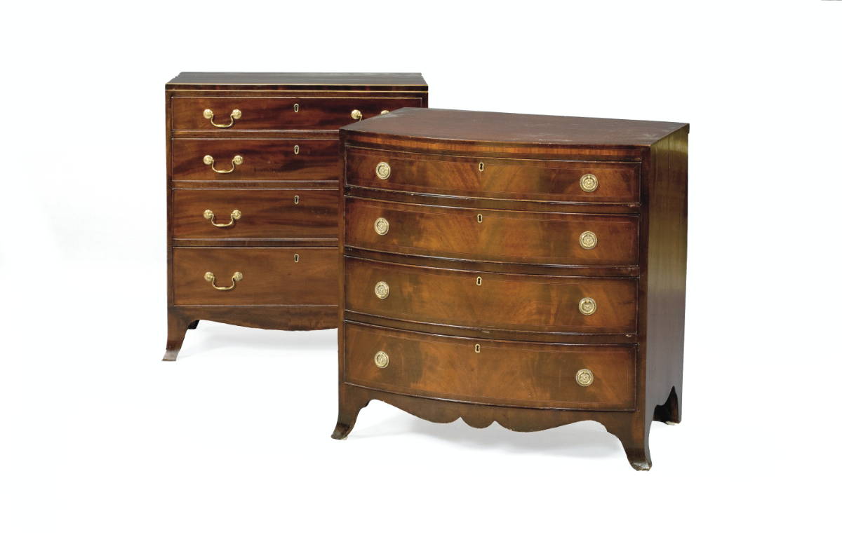 Appraisal: GEORGE III INLAID-MAHOGANY BACHELOR'S CHEST The rectangular top above a