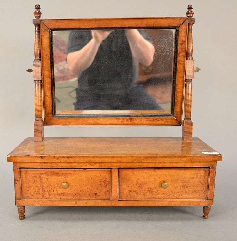 Appraisal: Birdseye maple shaving mirror with two drawers early th century