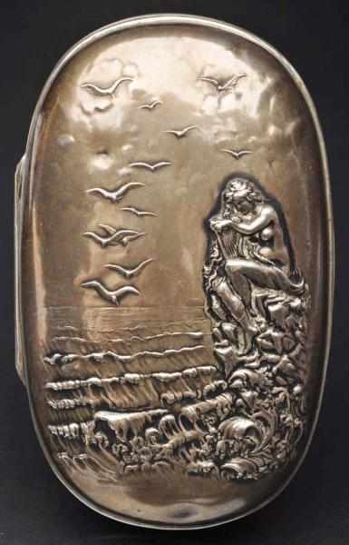 Appraisal: Unmarked Sterling Silver Jewelry Box With mermaid and ocean scene