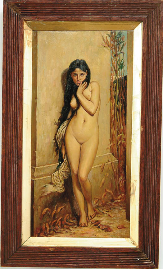 Appraisal: UNSIGNED European th th Century YOUNG NUDE Oil on wood