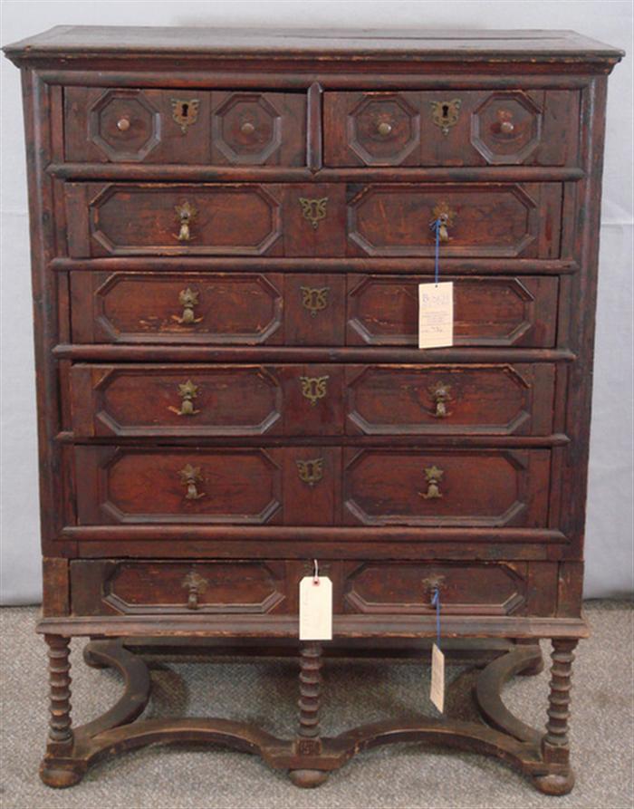 Appraisal: William Mary chest on frame top with over drawers married